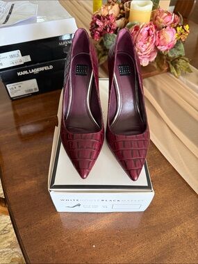 White House Black Market Burgundy Croc-Embossed Pointed Pumps